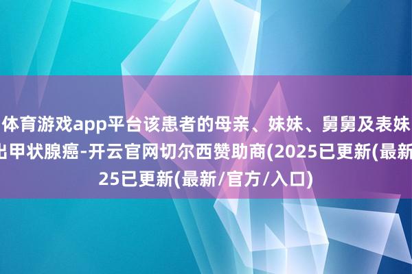 体育游戏app平台该患者的母亲、妹妹、舅舅及表妹也先后搜检出甲状腺癌-开云官网切尔西赞助商(2025已更新(最新/官方/入口)